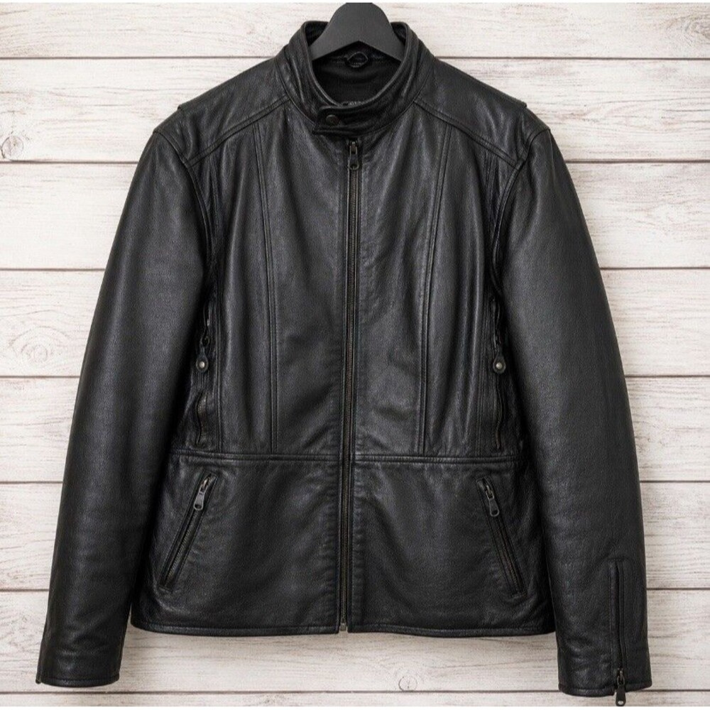 UNIK Premium Men’s 2XL Genuine Leather Motorcycle Jacket Zip-Out Liner Black